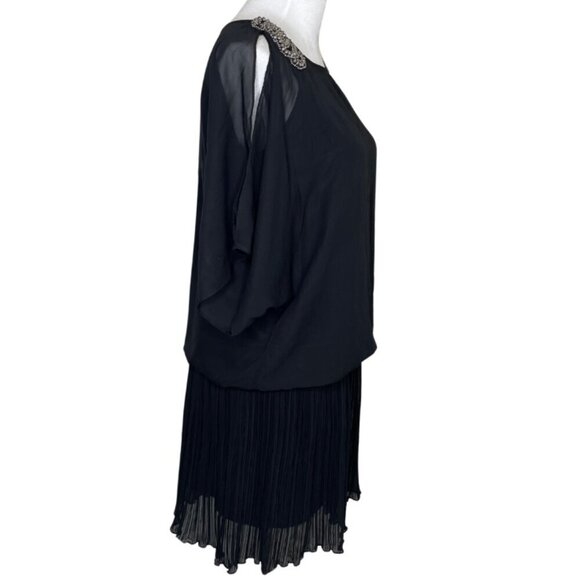 Xscape Women's Beaded Shoulder Slit Sleeve Chiffon Pleated Cocktail Mini Sz 8 - Picture 3 of 6